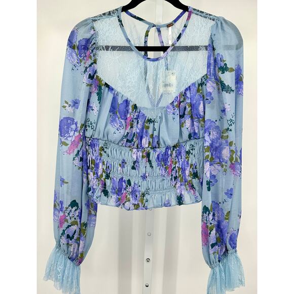 Free People Daphne Blouse in Blue Medium - Picture 3 of 10